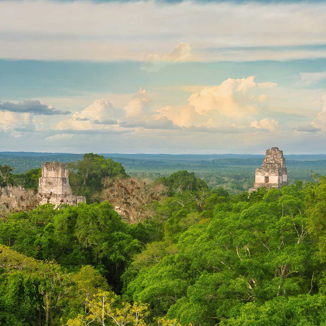 Tikal Main Temples from our Archaeology Tours in Guatemala.