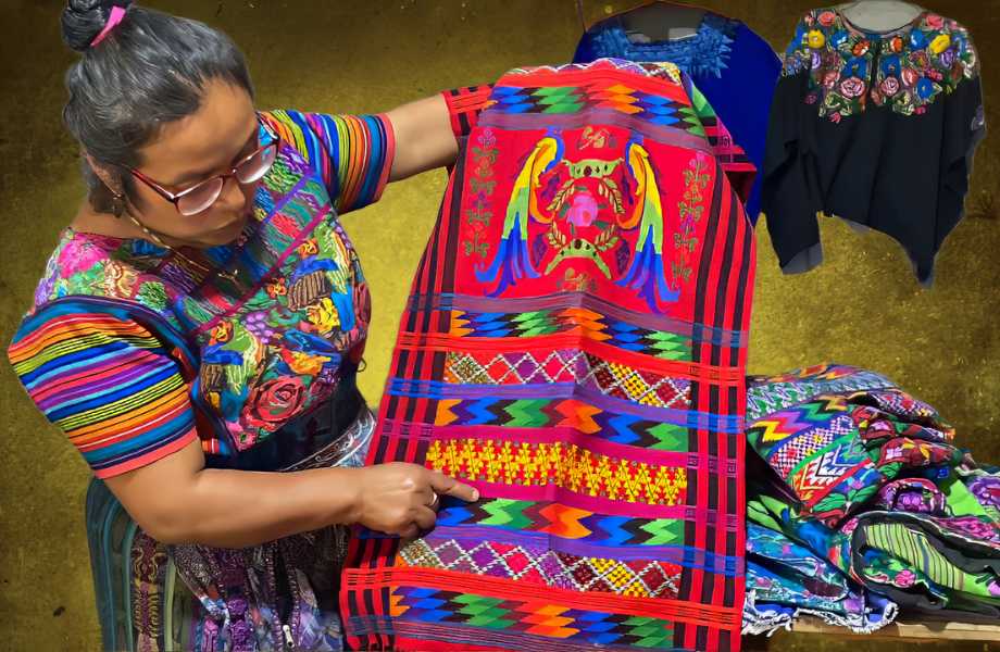 "Vibrant Maya weaver showcasing traditional artistry - Embark on a cultural immersion in Guatemala, the ultimate destination to experience the rich heritage of Maya textiles."