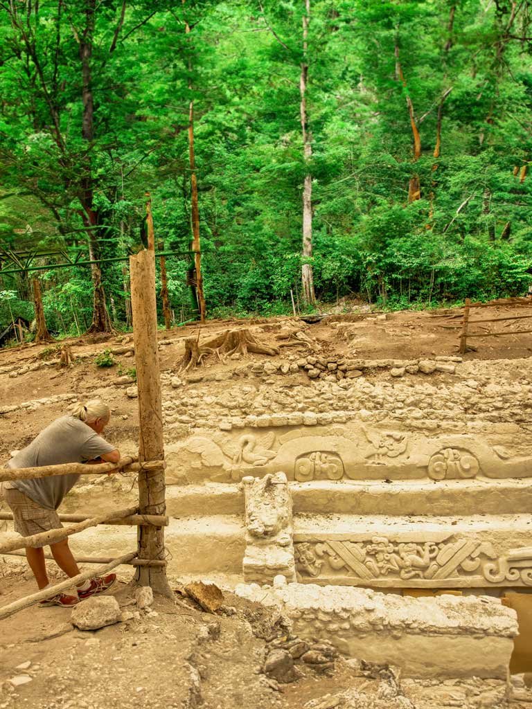 El-mirador-guatemala The frieze of the twin heroes at El Mirador archaeological site in Guatemala during our El Mirador Helicopter Tours