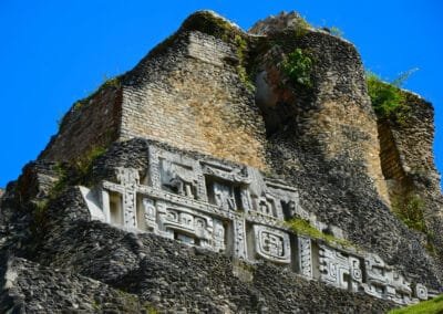 Great view of the El Castillo friezes on the Xunantunich Maya site from Guatemala & Belize Tour.