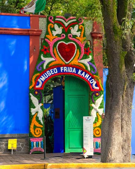Entrance to the Frida Kahlo Museum in Coyoacán, featured in our Mexico tour packages