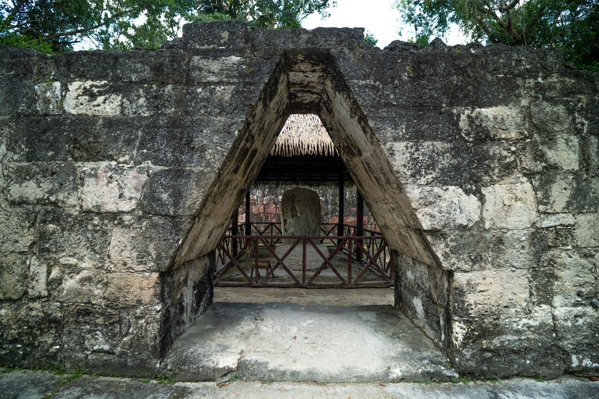 Tikal Complex Q: “Stone corbelled archway at Tikal’s Complex Q, explored on Guatemala Archaeology Tours.”
