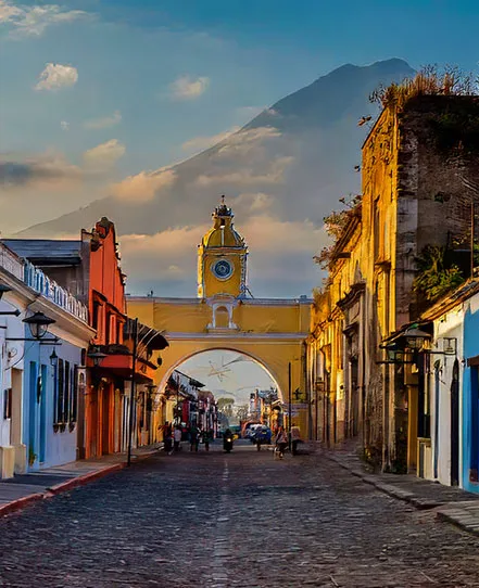 Santa Catalina Arch and Agua Volcano in Antigua, a destination featured in Guatemala tour packages.